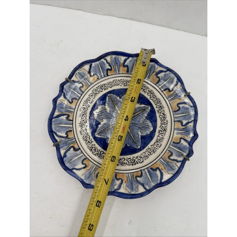 Godinger Decorative Wall Plate Blue Floral Mediterranean Hanging